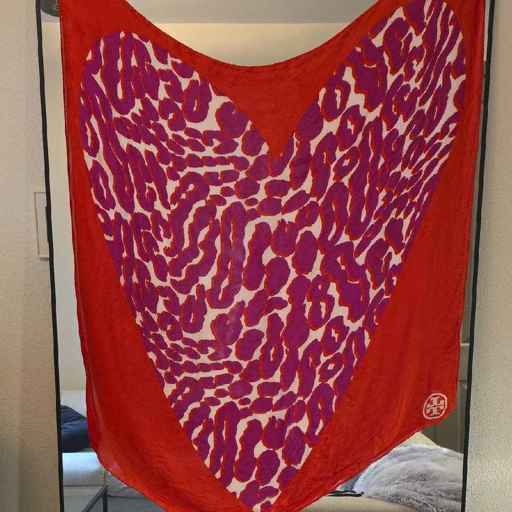 Tory Burch Purple & Red Leopard Print Scarf